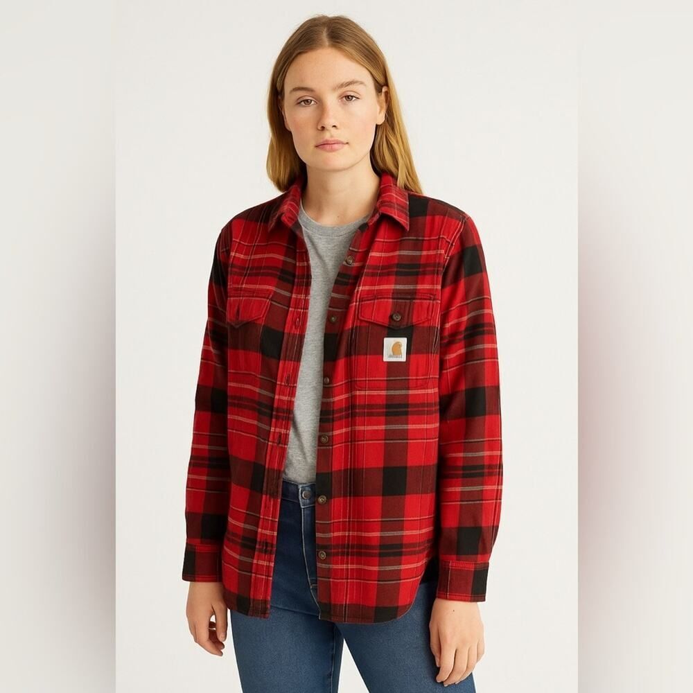 Carhartt Red and Black Plaid Button Down Shirt